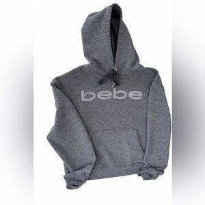 Y2K Bebe Gray Rhinestone Logo Pullover Hoodie 2000s Glam